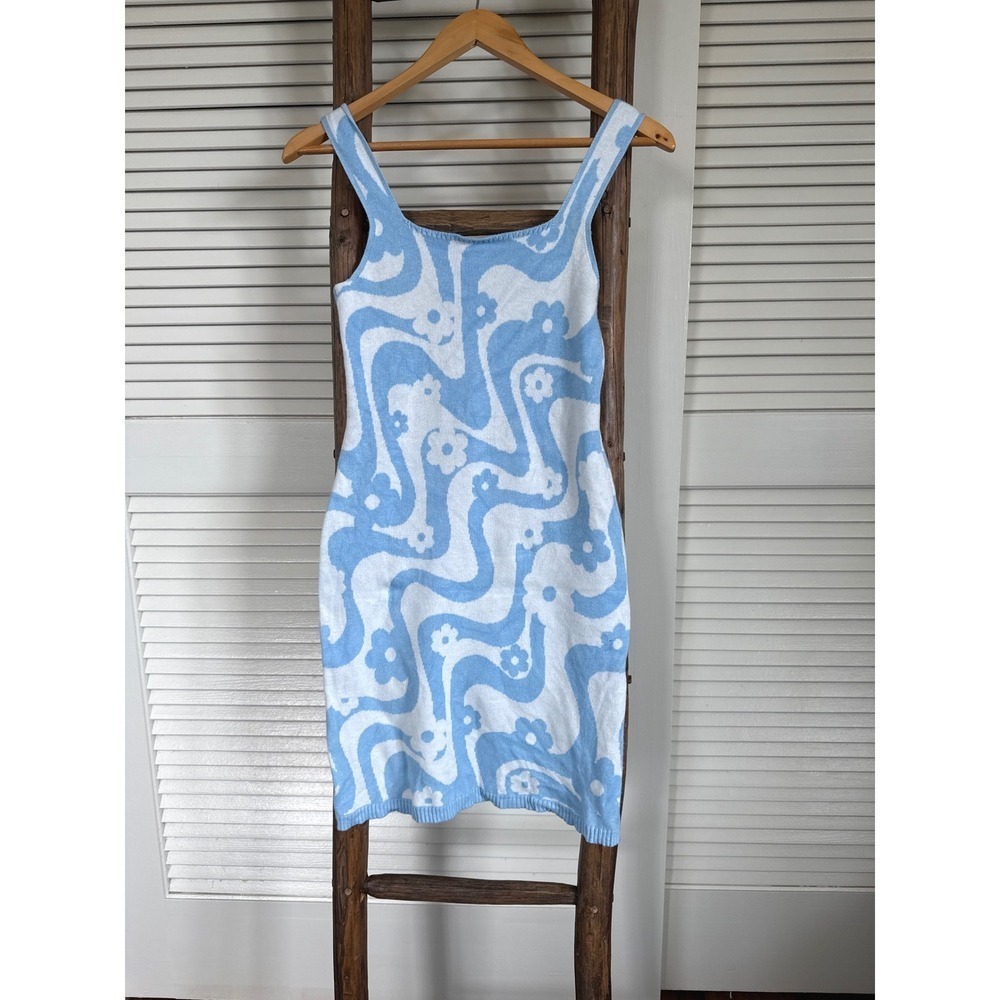 Hollister Retro Flower Power Bodycon Dress Blue White Sleeveless Mini SIze S‎